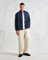 wax london men's Whiting Overshirt Blue Totem Quilt
