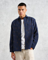 wax london men's Whiting Overshirt Blue Totem Quilt