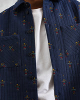 wax london men's Whiting Overshirt Blue Totem Quilt