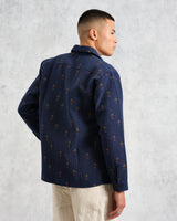 wax london men's Whiting Overshirt Blue Totem Quilt