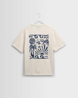 Dean - Ecru And Blue Doodle Scene Graphic Cotton T-Shirt