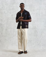 wax london men's Didcot - Navy Doodle Embroidered Short-Sleeve Shirt