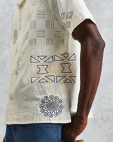 wax london men's Didcot - Ecru Doodle Embroidered Short-Sleeve Shirt