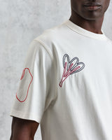 wax london men's Milton - Ecru Embroidered Organic Cotton T-Shirt