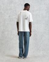 wax london men's Milton - Ecru Embroidered Organic Cotton T-Shirt