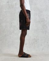 wax london men's Kurt - Navy Doodle Embroidered Shorts