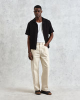 wax london men's Lido - Black Dobby Cotton Weave Short-Sleeve Shirt