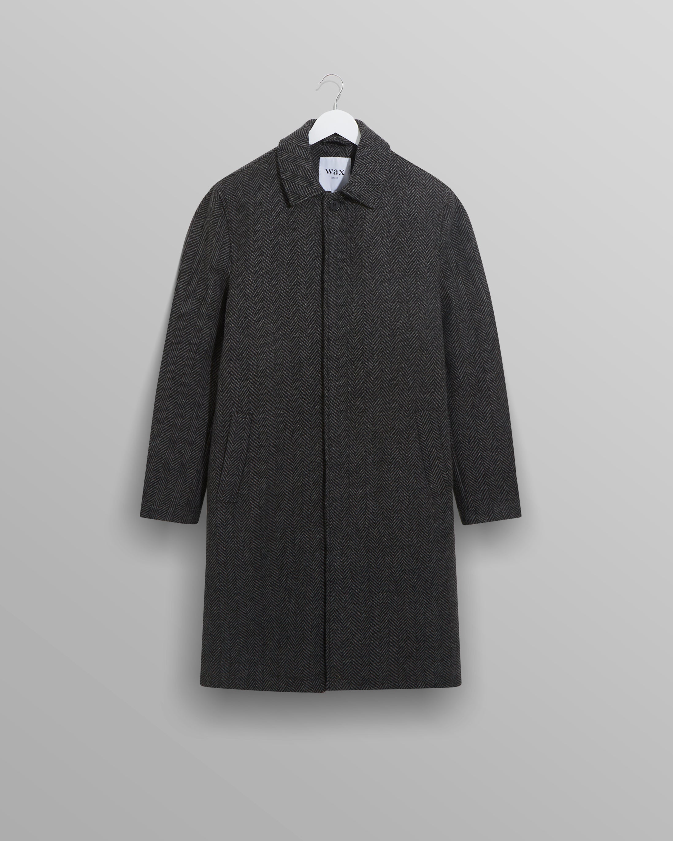 Chester Coat Black/Grey Herringbone | Wax London