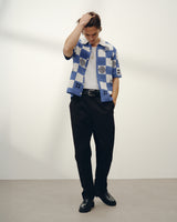 Porto - Ecru And Blue Square Crochet Knitted Shirt