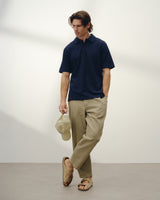 Shore - Navy Textured Organic Cotton Polo Shirt