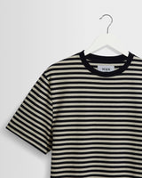 Dean - Navy/Ecru Striped Textured Organic Cotton T-Shirt
