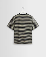 Dean - Navy/Ecru Striped Textured Organic Cotton T-Shirt