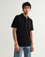 Shore - Black Textured Short-Sleeve Polo Shirt