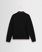 Lennox - Black And Maroon Long-Sleeve Knitted Zip Polo