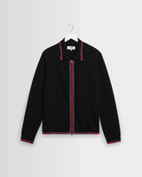 Lennox - Black And Maroon Long-Sleeve Knitted Zip Polo