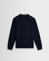 Pendal - Navy And Brown Long-Sleeve Organic Cotton Polo