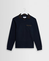 Pendal - Navy And Brown Long-Sleeve Organic Cotton Polo
