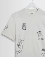Milton - Ecru And Navy Doodle Graphic Organic Cotton T-Shirt