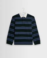 Rowhill - Bottle Green And Blue Mirror Stripe Loopback Rugby Shirt