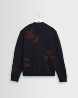 Walker - Navy And Brown Felted Applique Knit Cardigan