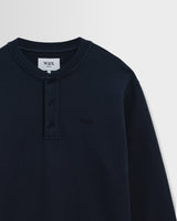 Bedford - Washed Navy Loopback Organic Cotton Henley Sweatshirt