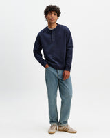 Bedford - Washed Navy Loopback Organic Cotton Henley Sweatshirt