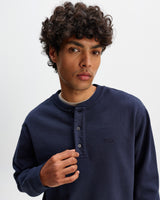 Bedford - Washed Navy Loopback Organic Cotton Henley Sweatshirt