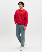 Bedford - Washed Red Loopback Organic Cotton Henley Sweatshirt