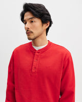 Bedford - Washed Red Loopback Organic Cotton Henley Sweatshirt