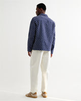 Breton - Indigo And Ecru Geometric Grid Stitch Overshirt