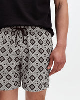Brockwell - Ecru And Black Seersucker Swim Short