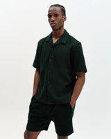 Clayland - Bottle Green Textured Waffle Short-Sleeve Shirt