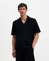 Clayland - Navy Textured Waffle Short-Sleeve Shirt