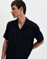 Clayland - Navy Textured Waffle Short-Sleeve Shirt
