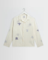 Corey - Ecru And Blue Doodle Cotton-Seersucker Shirt