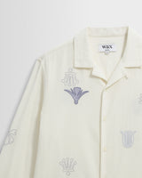 Corey - Ecru And Blue Doodle Cotton-Seersucker Shirt