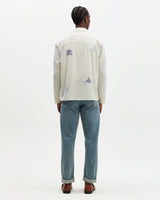 Corey - Ecru And Blue Doodle Cotton-Seersucker Shirt