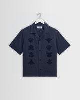 Curzon - Navy Grid Applique Short-Sleeve Shirt
