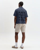 Curzon - Navy Grid Applique Short-Sleeve Shirt