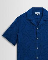 Curzon - Blue Jacquard Viscose Short-Sleeve Shirt