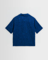 Curzon - Blue Jacquard Viscose Short-Sleeve Shirt