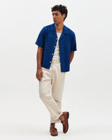 Curzon - Blue Jacquard Viscose Short-Sleeve Shirt