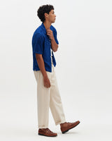 Curzon - Blue Jacquard Viscose Short-Sleeve Shirt