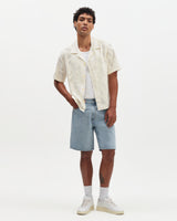 Curzon - Ecru Jacquard Viscose Short-Sleeve Shirt