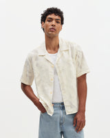 Curzon - Ecru Jacquard Viscose Short-Sleeve Shirt