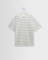 Dean - Ecru And Blue Stitch Stripe Organic Cotton T-Shirt