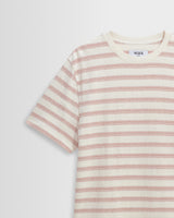Dean - Ecru And Rust Stitch Stripe Organic Cotton T-Shirt