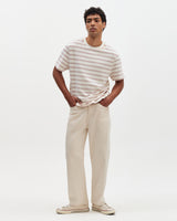 Dean - Ecru And Rust Stitch Stripe Organic Cotton T-Shirt