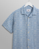 Didcot - Blue And Ecru Geo Dobby Short-Sleeve Shirt