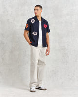 Didcot - Navy Floral Applique Short-Sleeve Shirt
